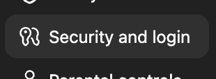 The "Security and login" item in the ChatGPT settings modal sidebar.